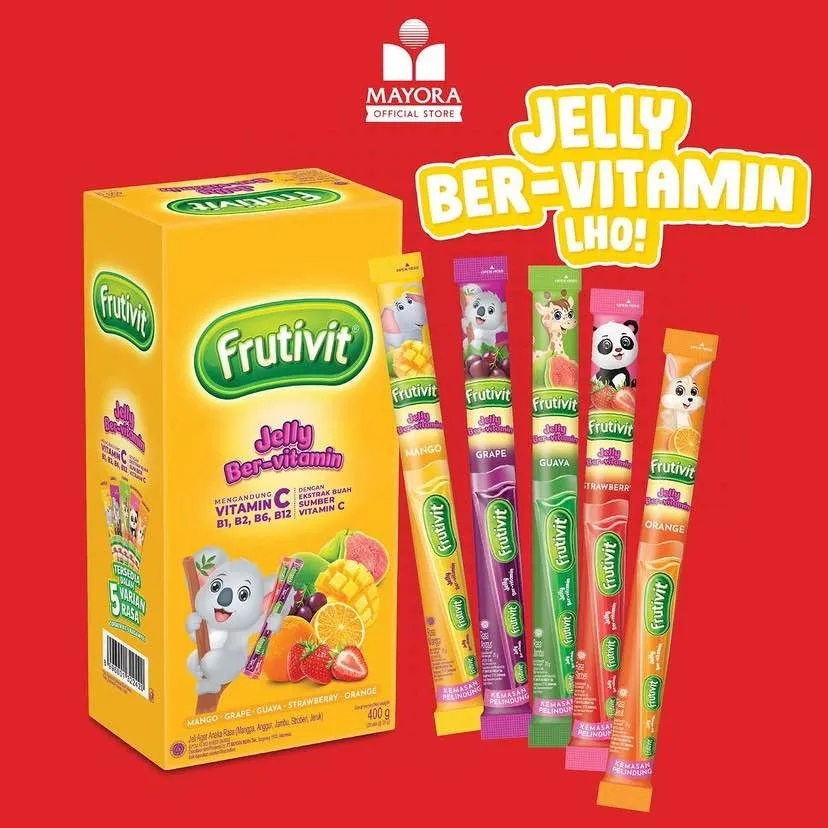 

Ay00! FRUTIVIT Jeli / Jelly Stick Ber-vitamin C Aneka Buah 400 Gram PAX (isi 20 pcs)