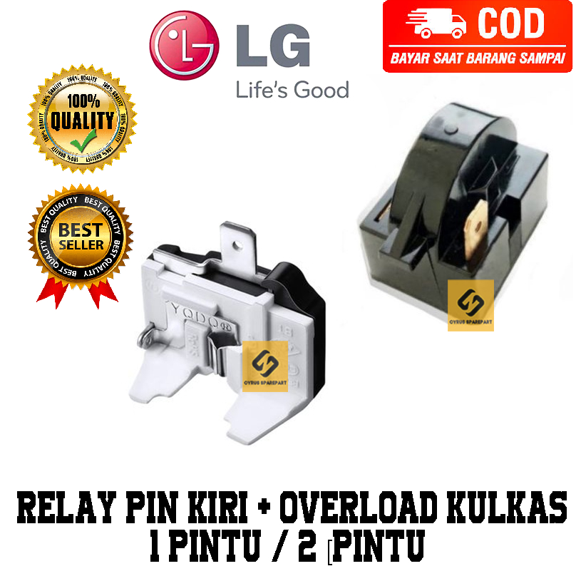 Relay 1 Pin Kiri + Ptc Overload Kulkas LG 1 Pintu / 2 Pintu