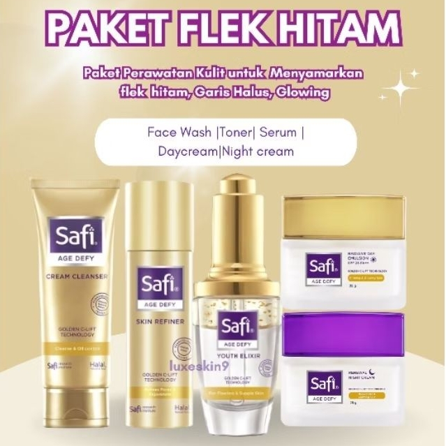 Safi Age Defy Anti Aging Paket Flek Hitam/pembersih wajah /sabun wajah /Pelembab Wajah /penyegar waj
