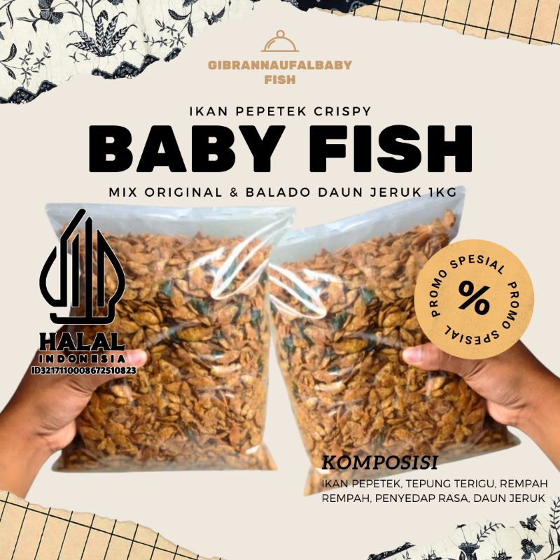 

Baby fish Ikan pepetek crispy mix 1 kg original & balado pedas daun jeruk