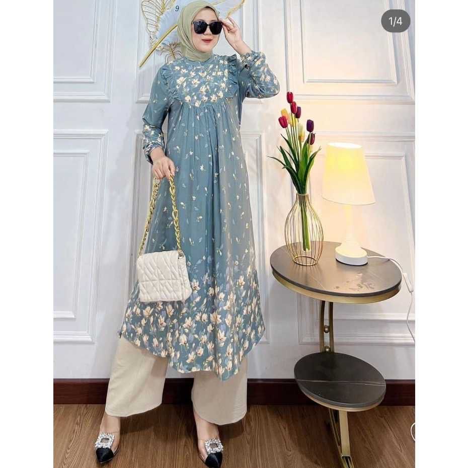 Aurey - oneset long tunik wanita namira setelan tunik panjang rayon busui setelan celana lengan panj