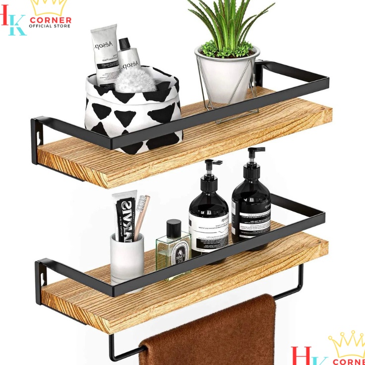HK Rak Gantung Minimalis Rak Dinding Dapur Kamar MandiRak Kayu Besi Serbaguna