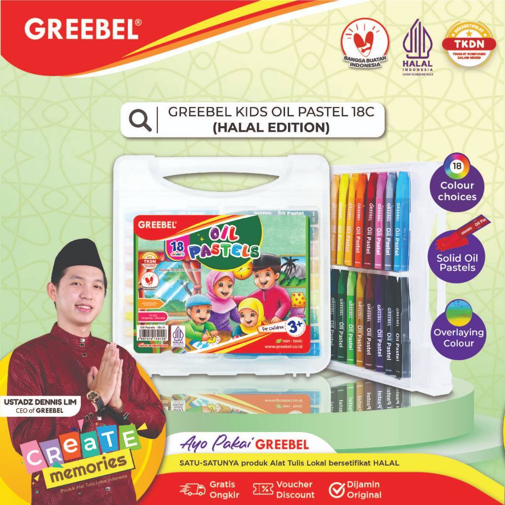 

❤️ Sarjana ❤️ GREEBEL CRAYON KIDS OIL PASTEL HALAL EDITION - isi 18