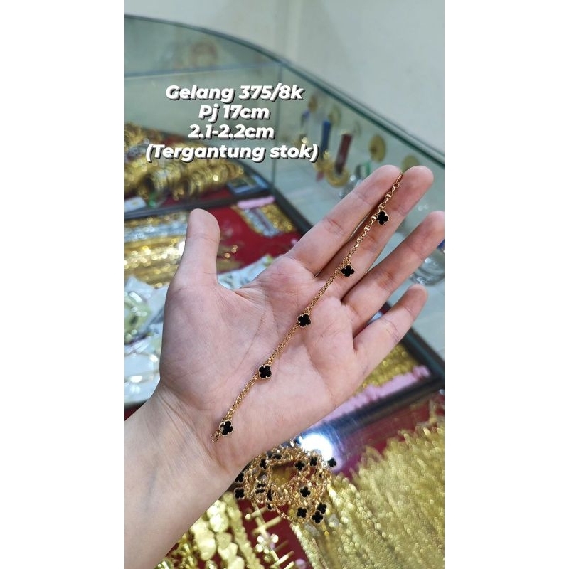 GELANG EMAS 375/8K GELANG EMAS ASLI GELANG EMAS MUDA GELANG EMAS CLOVER BUNGA HITAM GELANG EMAS VNCL