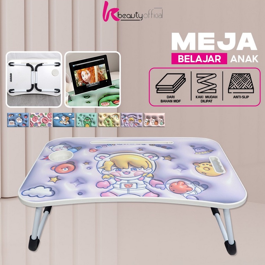 KODE 77 KBC928 Meja Lipat Karakter Gambar 3D Portable Multifungsi  Meja Belajar Anak Motif 3D Anti A