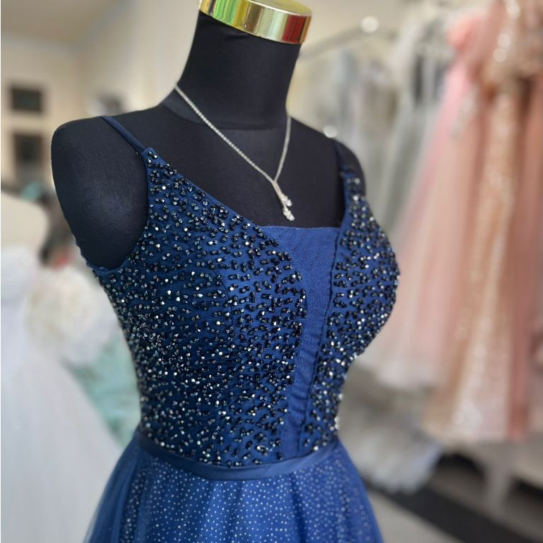 [FOR RENT] BIG SIZE Gaun Pesta Navy Blue/ Sabrina Off Shoulders Party Dress Tebal Berkualitas NV-008