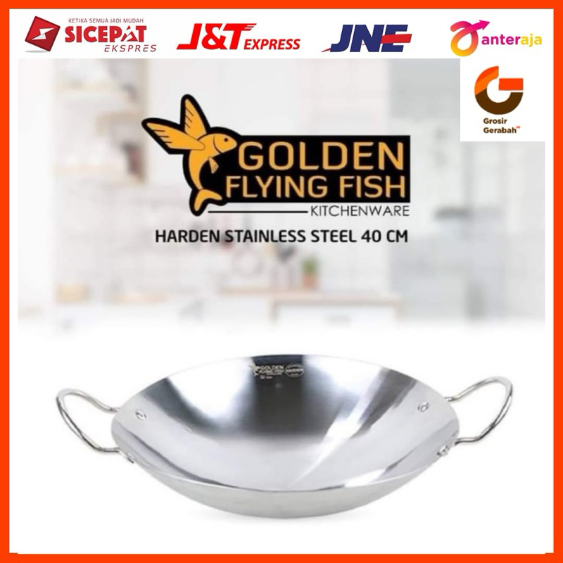 golden dragon wajan wok  stainless golden flying fish