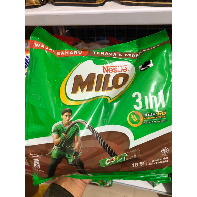 

Milo 3in1 malaysia sachet 18, milo 3 in 1 stik 18 pek. exp 08/25