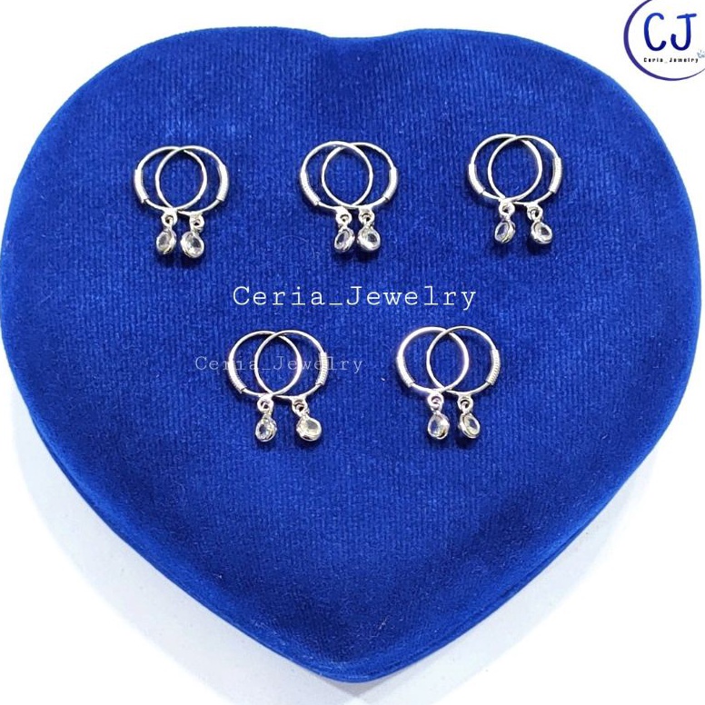 55 Promo Brand Anting Anak Perak Asli Silver 925 Lapis Emas Model Bulat Gantung Permata Kilau Kecil 