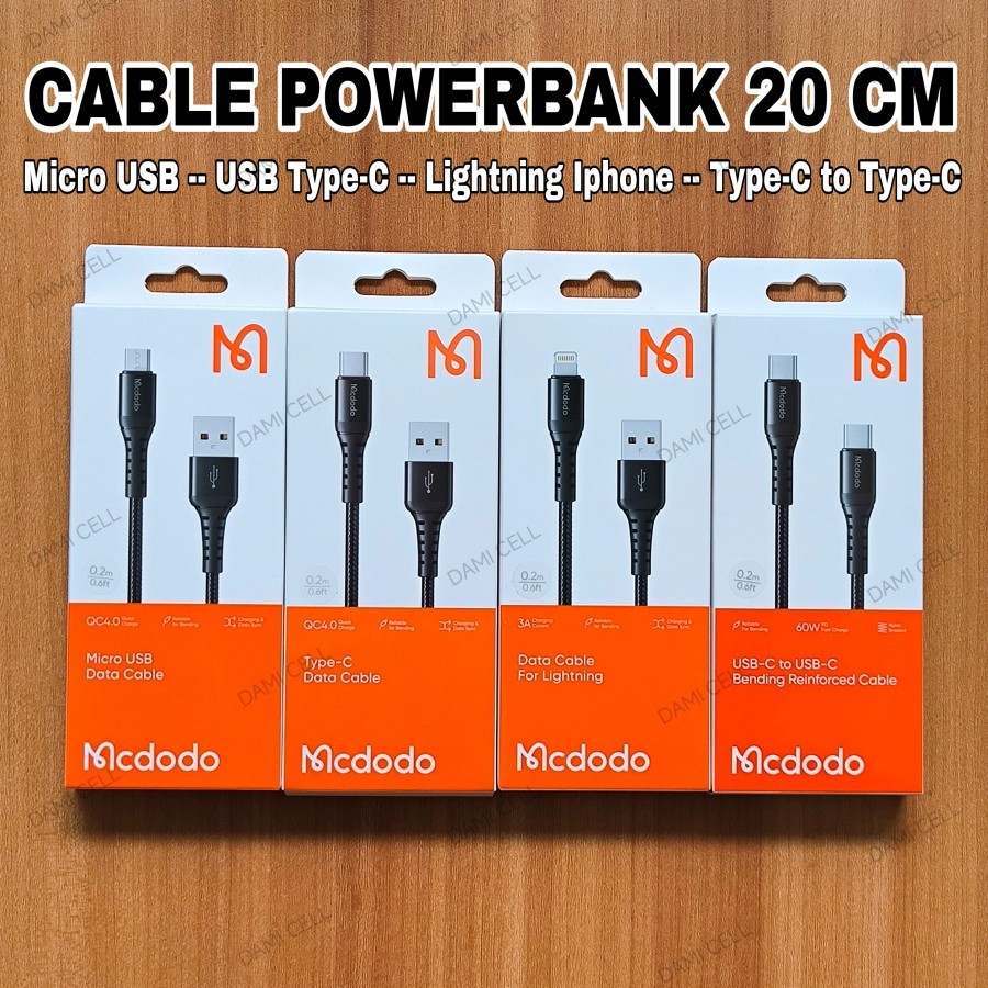 Kabel Data Pendek 20cm Cable PB Micro USB + USB Type C + USB Lightning + USB C to USB C