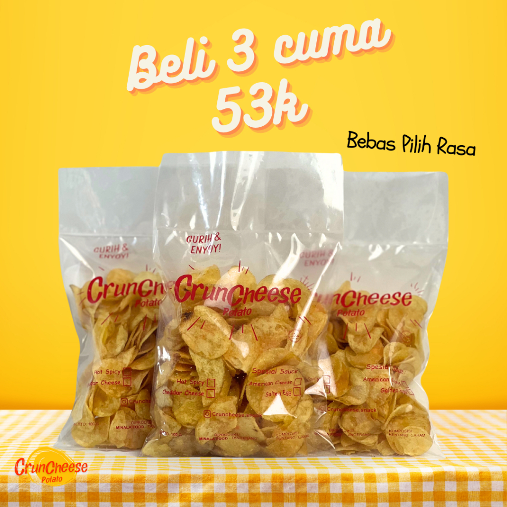 

Kripik Kentang Paket 3 Pcs Mix Rasa Cruncheese Hemat 300 gram