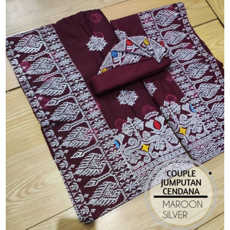 Set Couple Jumputan Songket Bordir Premium Benang Silver (Saput Udeng Kamen)