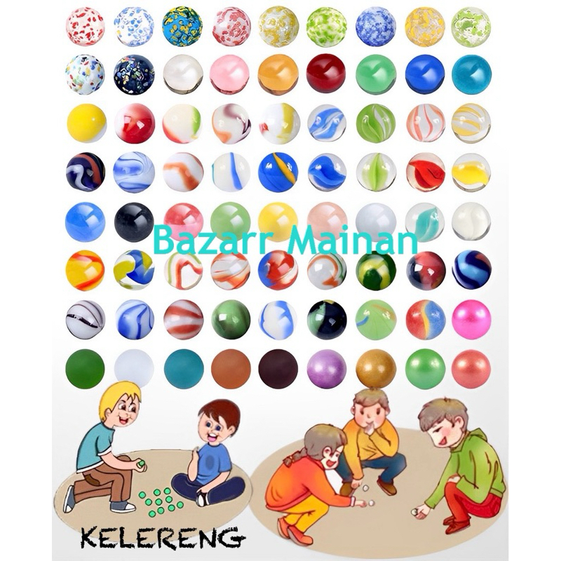 (50pcs) Kelereng Neker Gundu Marbles Keleci Afkar Gondh Metalik Susu Belimbing Jumbo Mini Mata Kucin