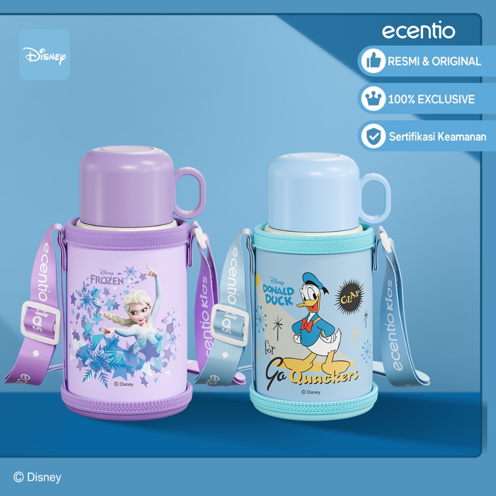 ecentio termos air panas mini anak stainless 316 sedotan Tumblr 500ml Disney edition Elsa&Donald Duc