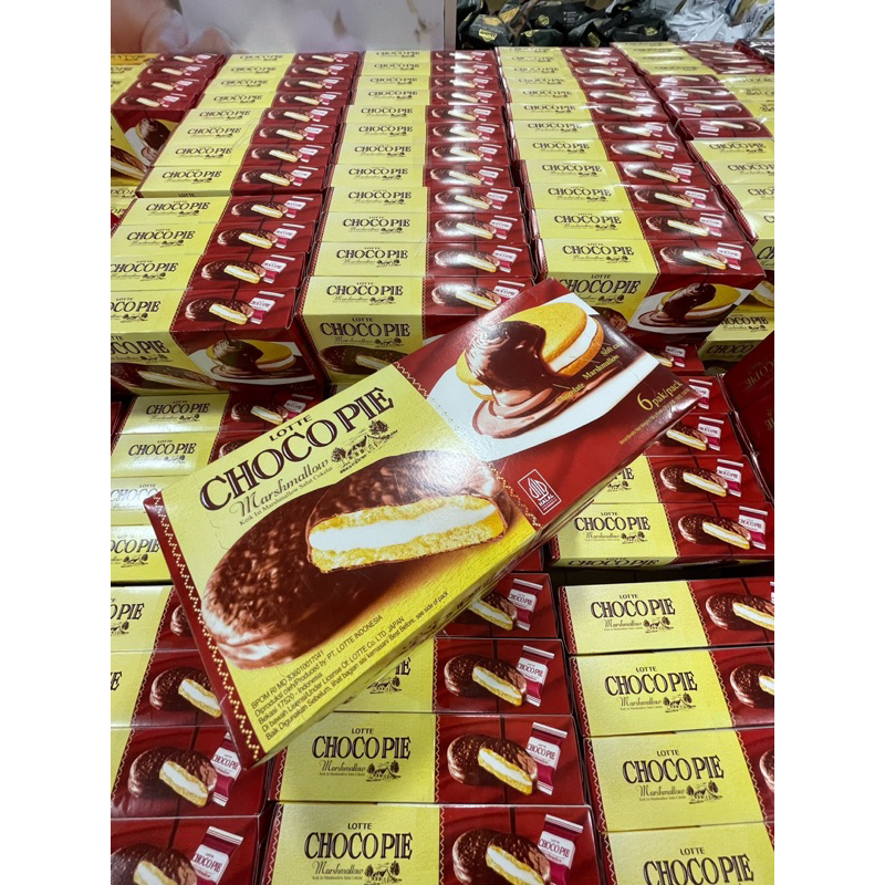 

cemilan manis Choco pie marshmallow Lotte isi 6 packs