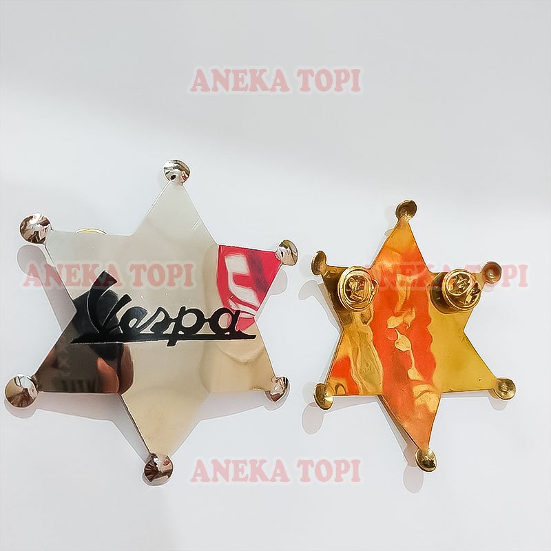 Pin Bros Vespa Warna Silver Gold Pin Vespa Model Bintang - Aneka Topi