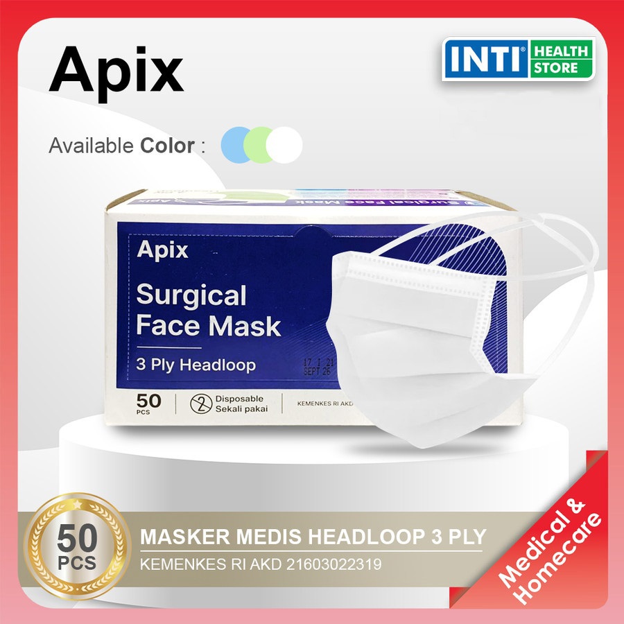 Apix | Masker Headloop 3 Ply | Surgical Face Mask 3 Ply Headloop