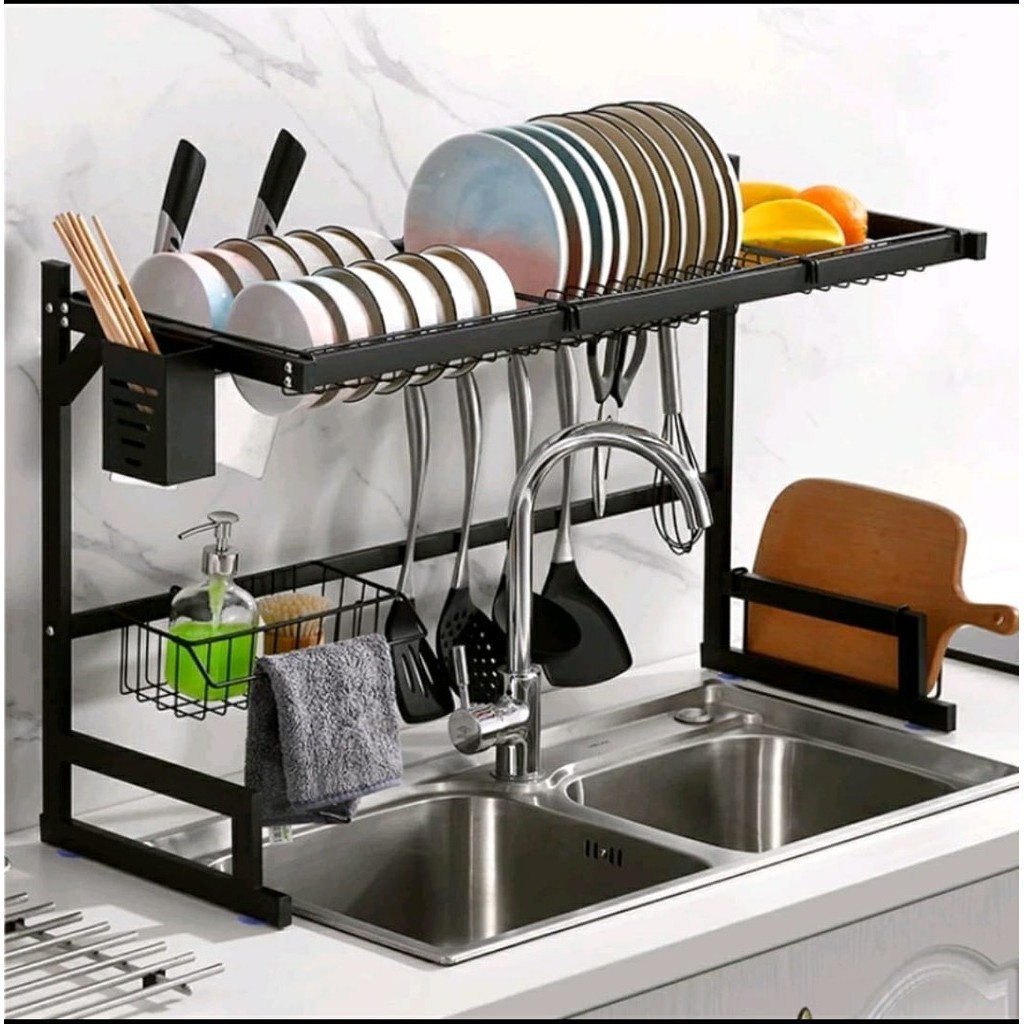 Rak Piring Wastafel 2 Susun Hitam Anti Karat Serbaguna