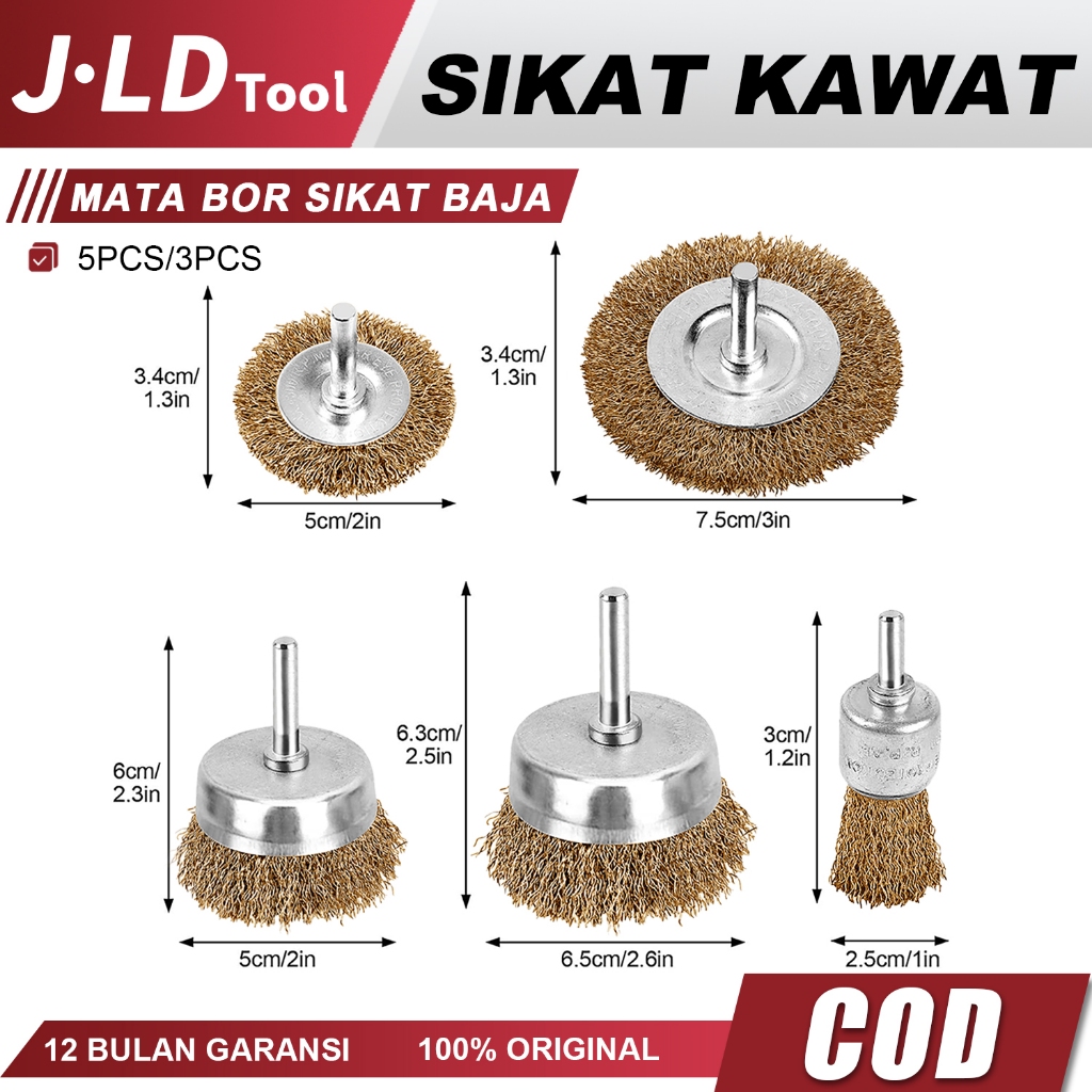 JLD Mata bor sikat kawat besi 3/5 pcs wire brush bor mangkok Mata Bor Kawat Bor Sikat Kawat Kuningan