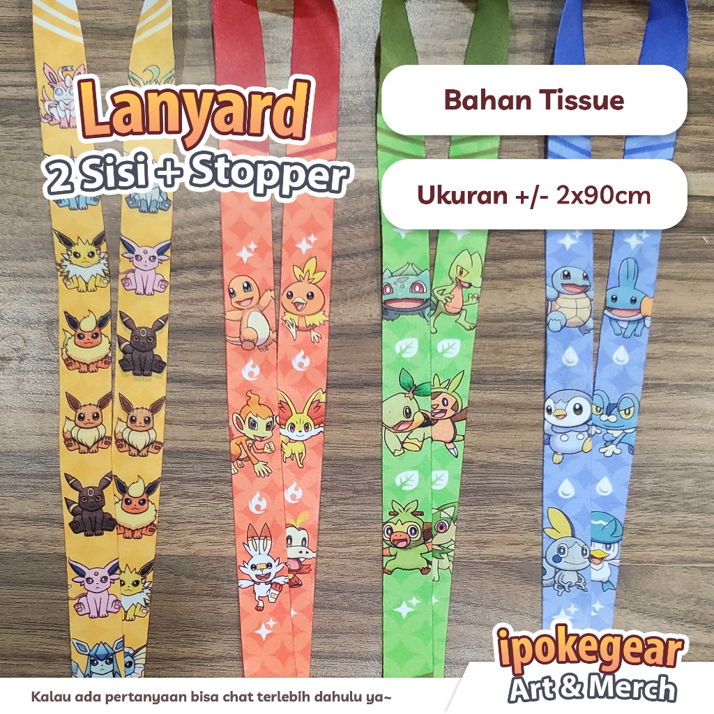 

Lanyard Anime Pokemon | Eeveelution Fire Grass Water Starter | Gantungan Tali Id Card Name Tag Anime Imut Lucu Keren