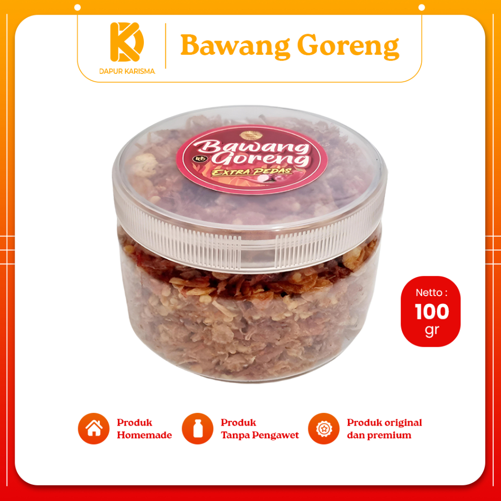 

Bawang Goreng Brambang Krispi Extra Pedas Siap Saji Renyah Toples 100 Gram Halal