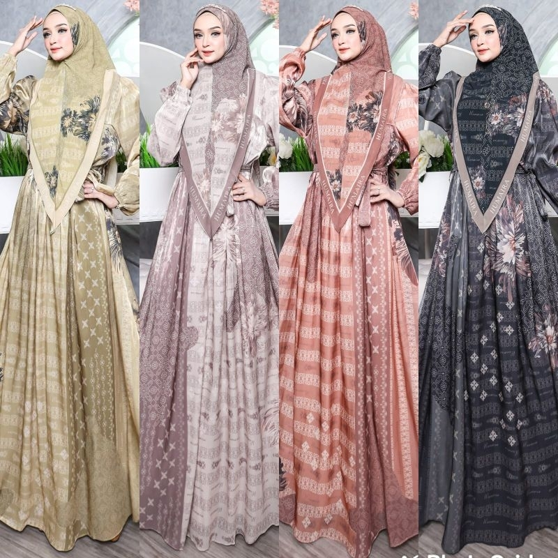 WANDAH SERIES By Humaira READY Gamis Syari Shimmer Printing PREMIUM READY DRESS LEBARAN