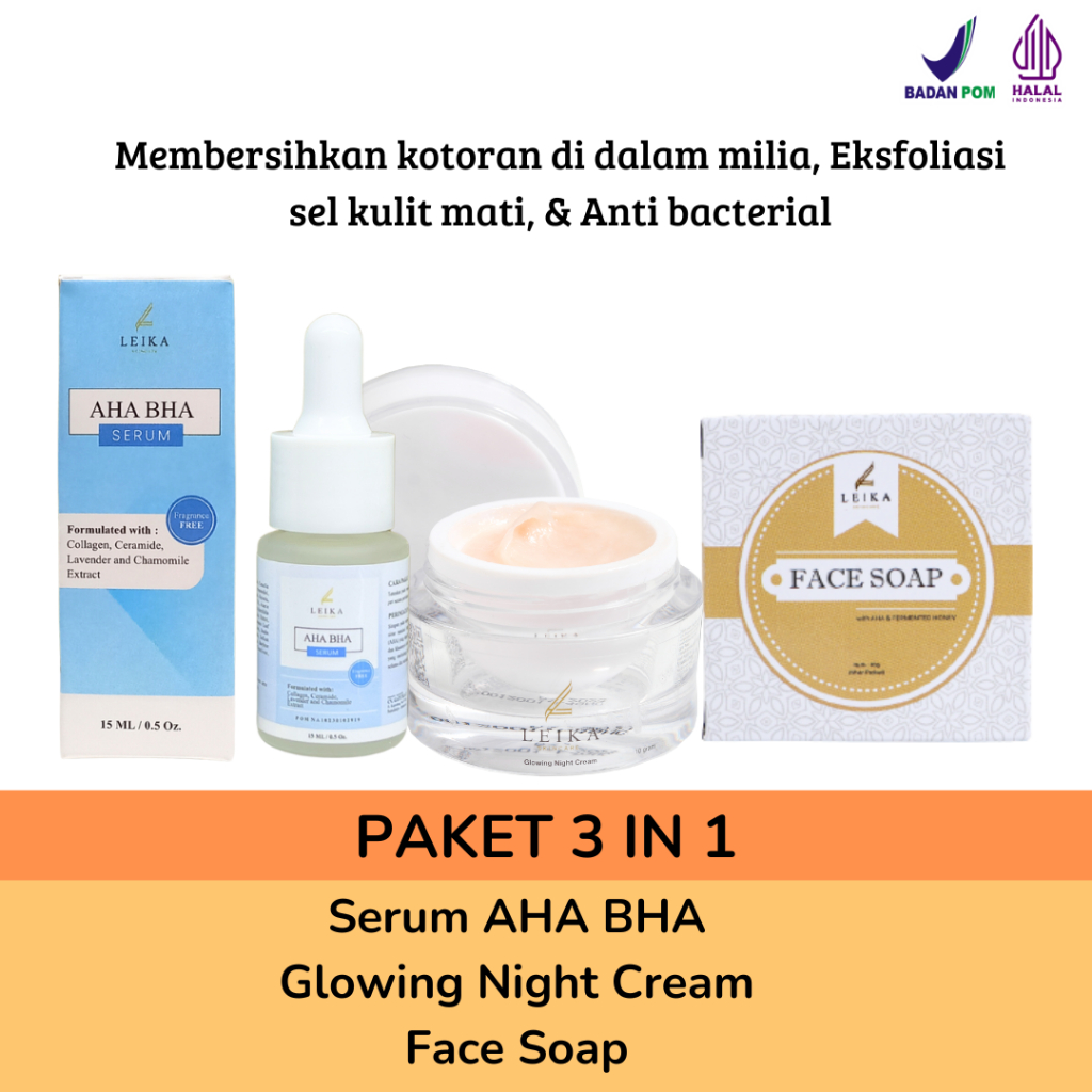 PAKET 3 IN 1 SERUM AHA BHA FACE SOAP & NIGHT CREAM Penghilang Milia Paling Ampuh Serum Milia Penghil