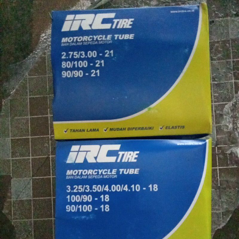 ban dalam irc ring 18/21 sepasang depan/belakang ukuran 410/18 dan 275-300/21