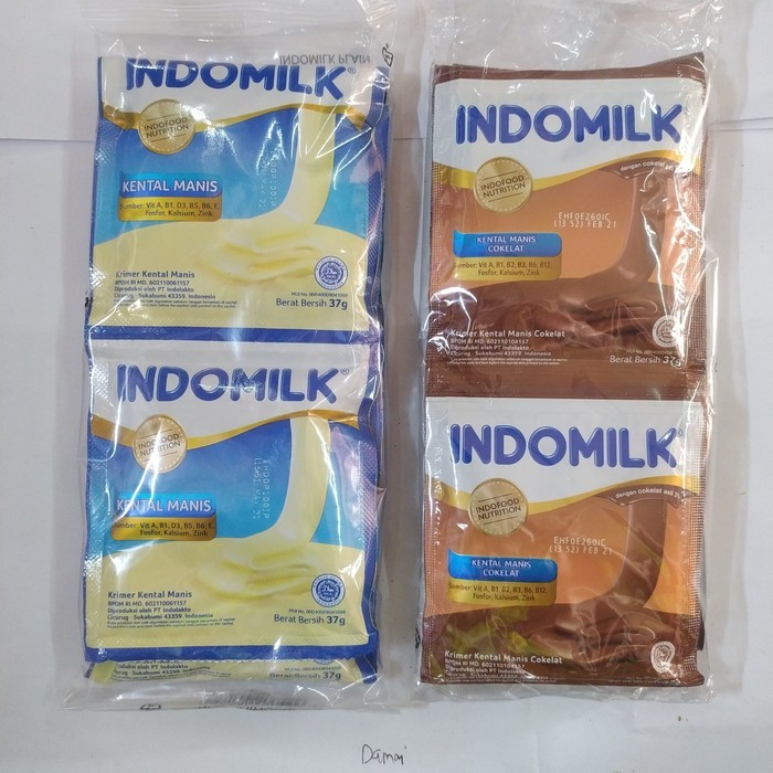 

Indomilk Susu Kental Manis Putih Coklat 6scht x 37gr Kemasan Sachet isi 6pcs/ INDOMILK Renteng SG