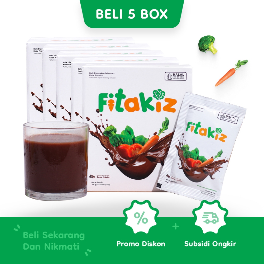 

FITAKIZ 5 BOX - Minuman Serat Anak / Fiber Drink For Kids / Minuman Kesehatan Mengandung Ekstrak Buah Dan Sayur (Rasa Coklat)