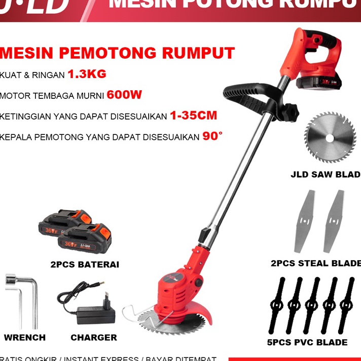 JLD Mesin potong rumput 36VF Mesin pemotong rumput 2baterai Mesin potong rumput listrik mesin pemoto