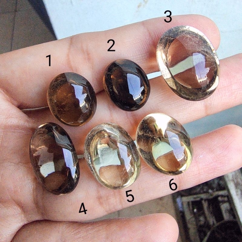 Batu natural kecubung teh / kecubung madu asli kalimantan oval polos B - smoky quartz