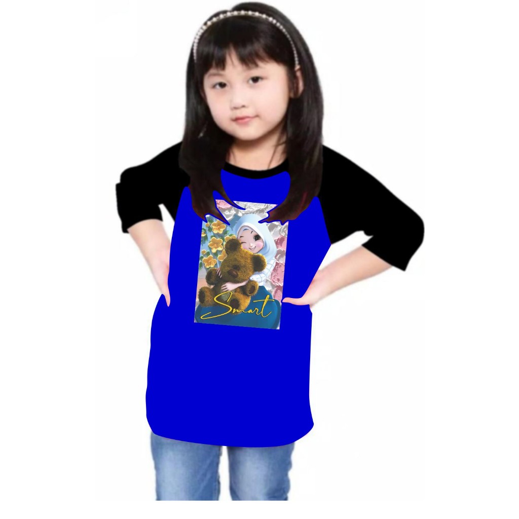 kaos anak-anak Perempuan sablon beauty smlie /Kaos Raglan 34 Anak-anak perempuan  ATASAN RAGLAN ANAK
