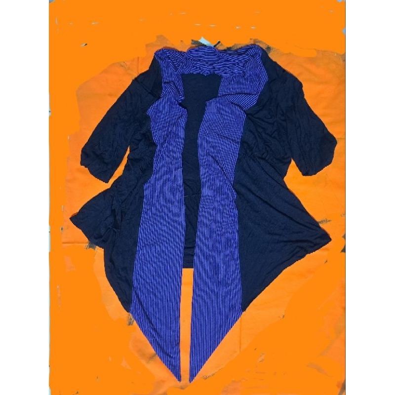 Cardigan kaos wanita remaja kombinasi hitam, ungu + putih lengan 3/4 panjang.