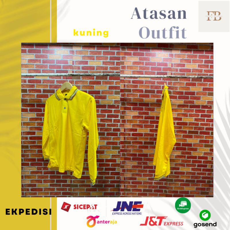 baju kaos polos kerah lengan panjang pria wanita warna kuning