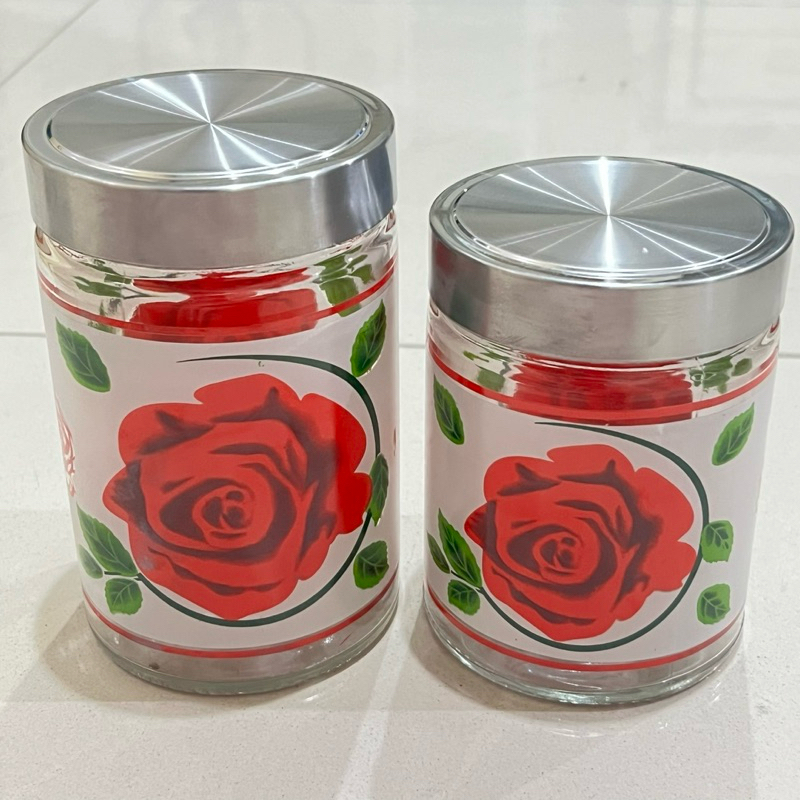 toples kaca tutup stainless motif bunga mawar