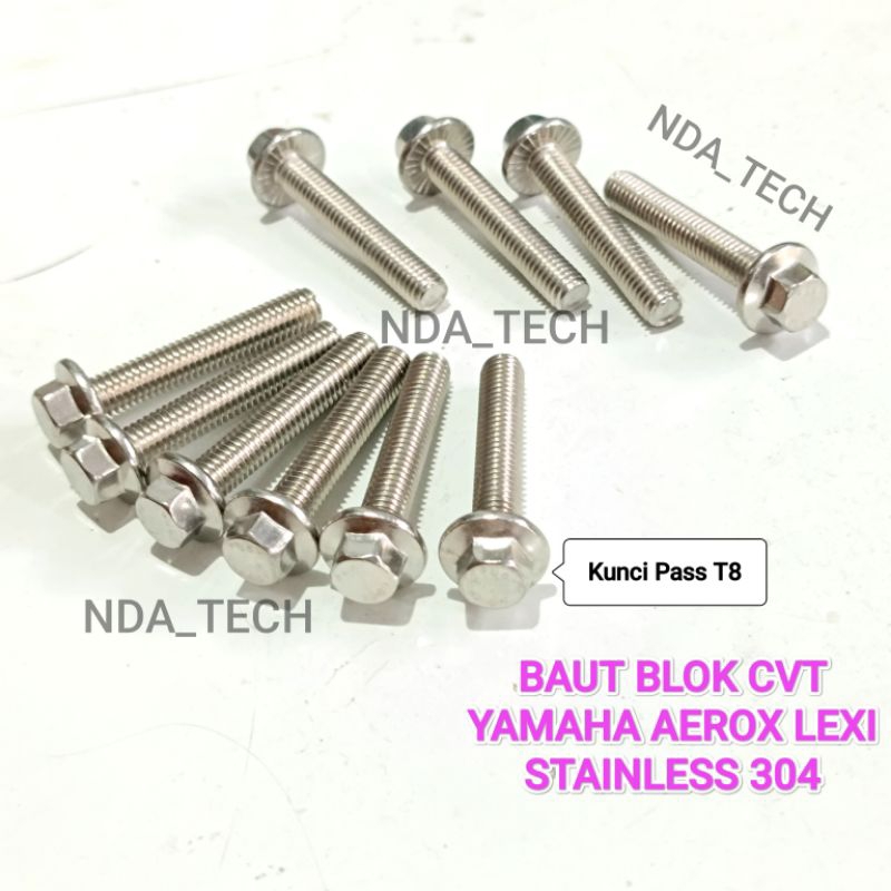 BAUT TUTUP CVT BLOK CVT YAMAHA AEROX LEXI ORIGINAL STAINLESS KUNCI PAS T8 BAUT BLOK CRANGKASE CVT BA
