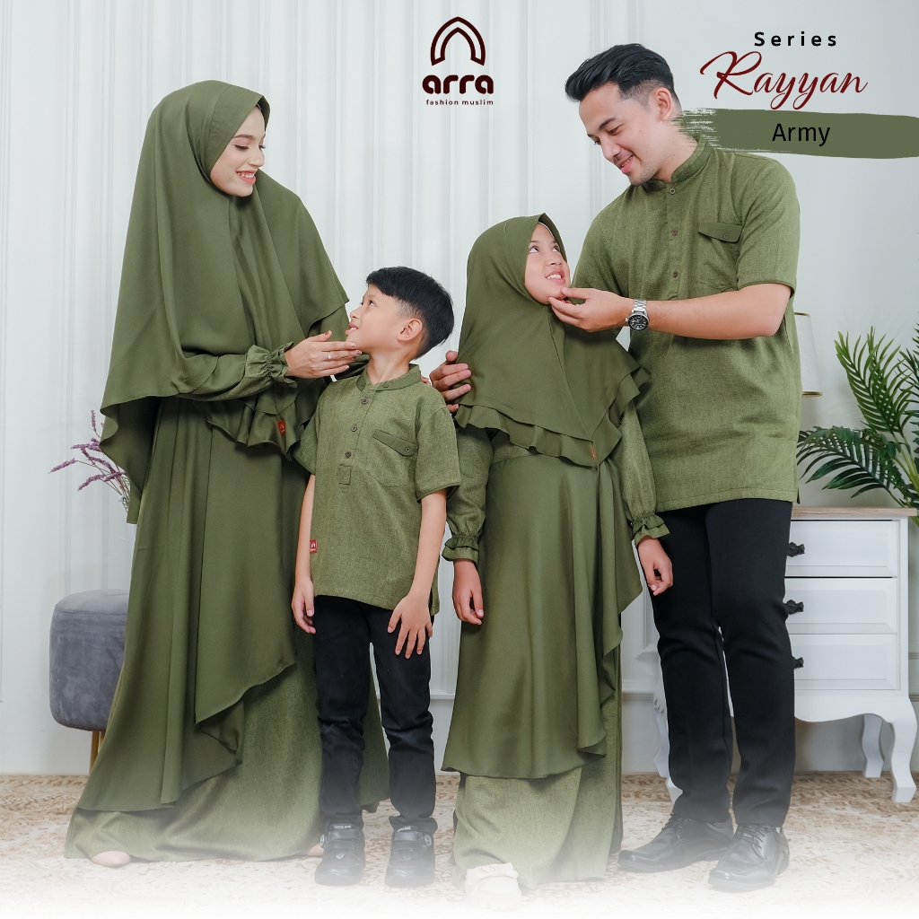 ARRA - Rayyan Sarimbit Set Keluarga Sarimbit Terbaru Warna Couple Keluarga Muslim Warna Hijau Army