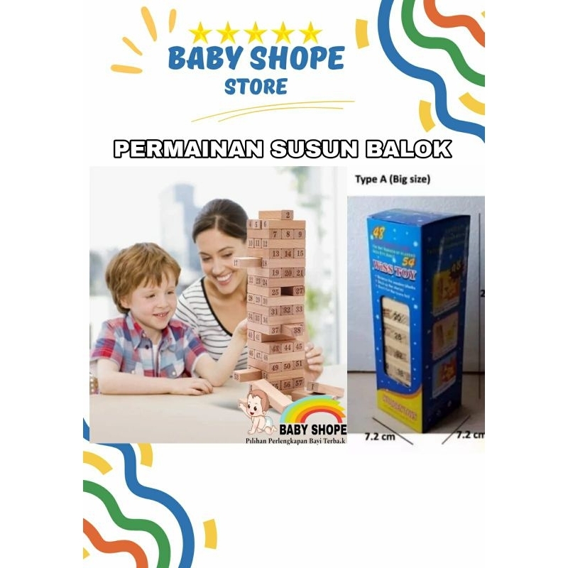 Permainan Susun Balok Stacko - Mainan Kayu Balok Susun Angka Dadu