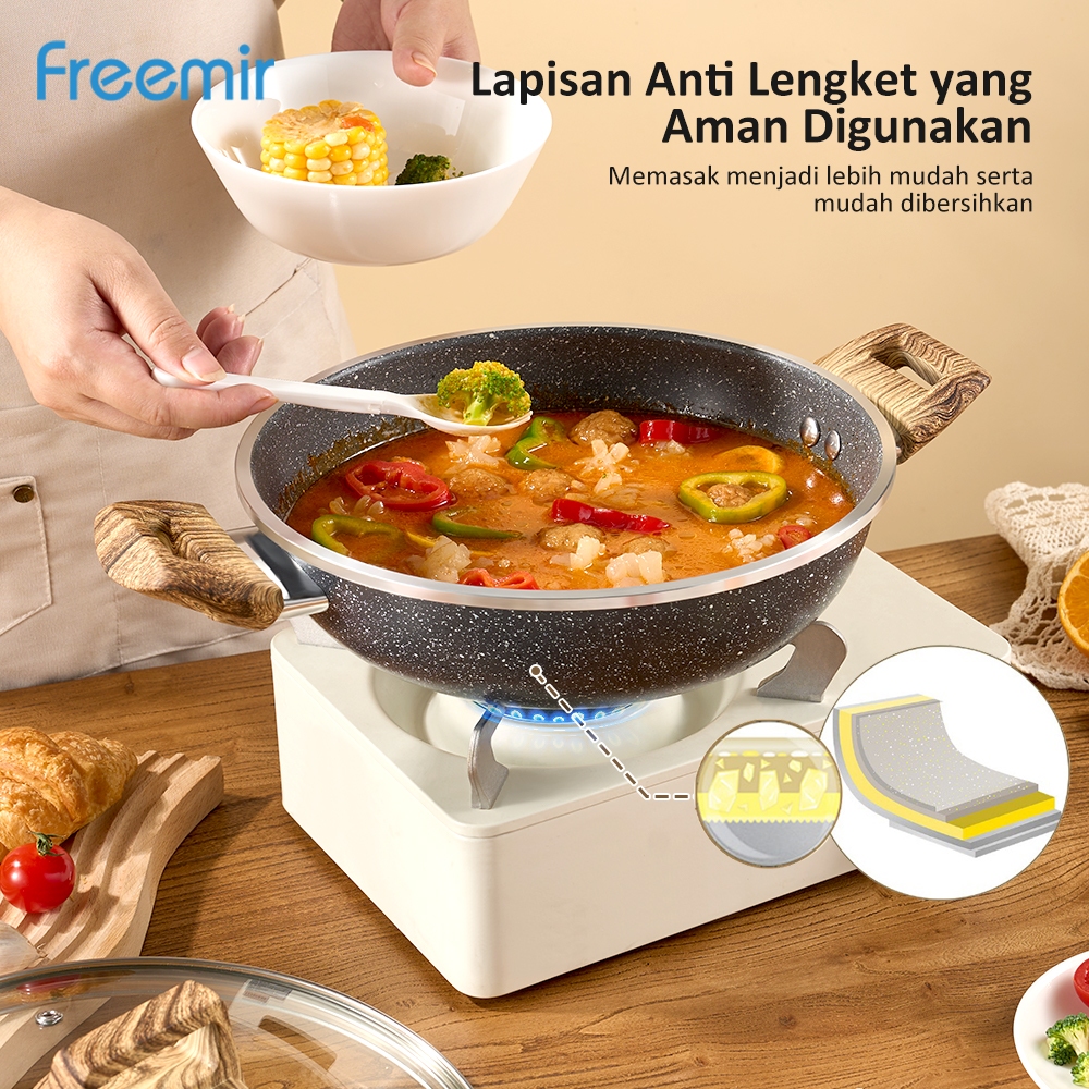hot deals [official mall] freemir wajan panci 24cm wajan anti lengket wajan panci hitam wajan