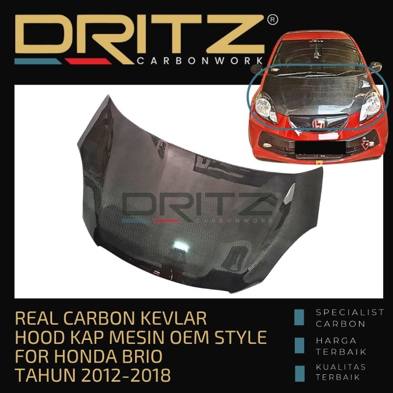 Carbon Kevlar Hood Kap Mesin OEM STYLE HONDA BRIO 2012 2018 Mobillio Aksesori