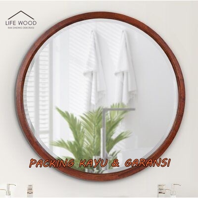 Cermin Lis Kayu Aesthetic Scandinavian Vintage Cermin Dinding Bingkai Frame Kayu Bulat Gantung Tempe