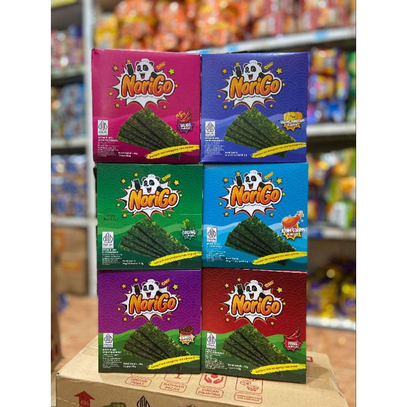 

Norigo Rumput laut (1 BOX ISI 12 PCS) / Nori Sachet Seaweed Snack 3g