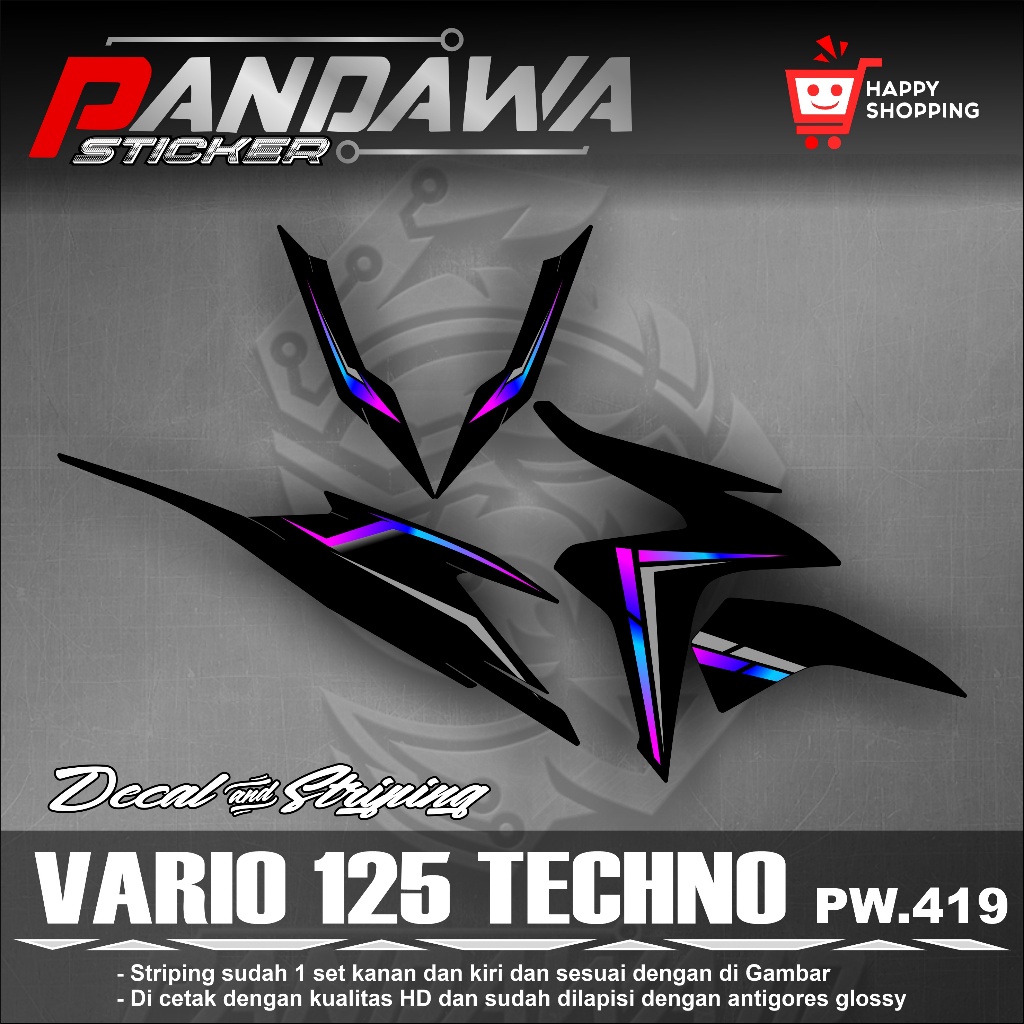 Striping Vario 125 Techno Tahun 2013-2015 Sticker Stiker Motor Vario 125 Variasi Simple Desain Kzr P
