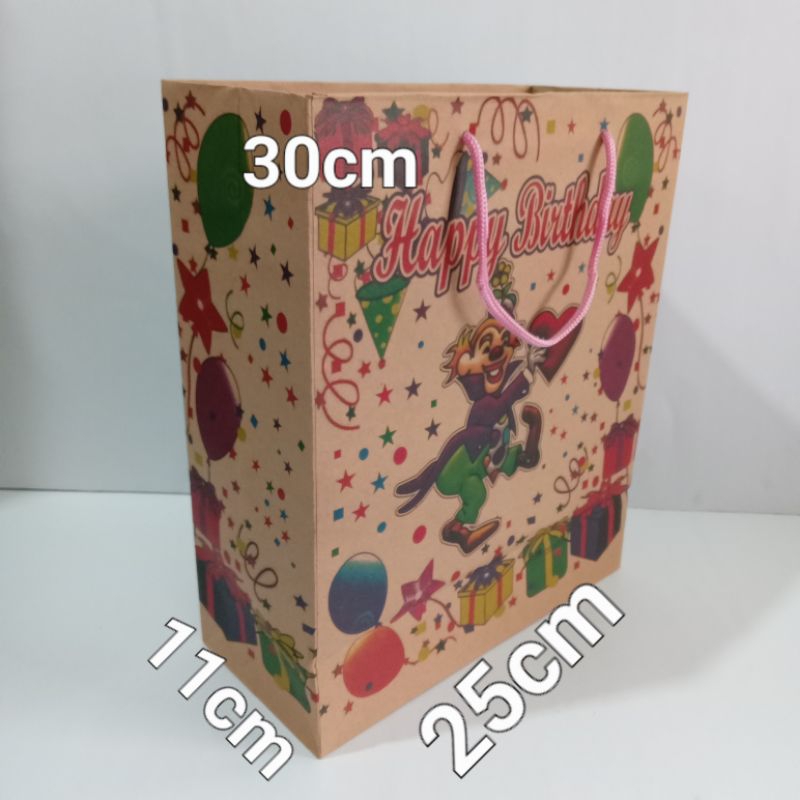 

paperbag ulang tahun ukuran(25×11×30)cm isi 12pcs/pack