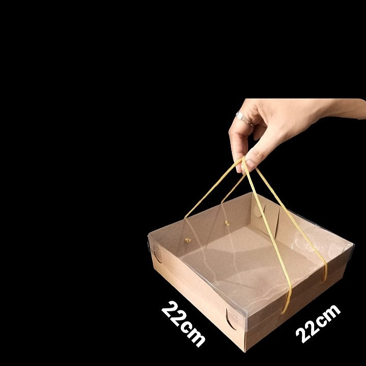 

(10 Pcs) Box Toples Kuker Tutup Mika Kotak Kue Bolu Packaging Dus Tenteng Roti Marmer Size 22x22x10