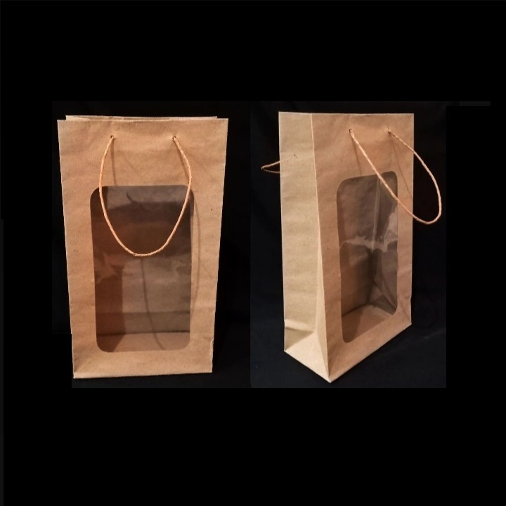 

(12 Pcs) Paper Bag Jendela Mika Goodie Bag Toples Kuker Kantong Souvenir Pernikahan Size 15x8x26 Cm
