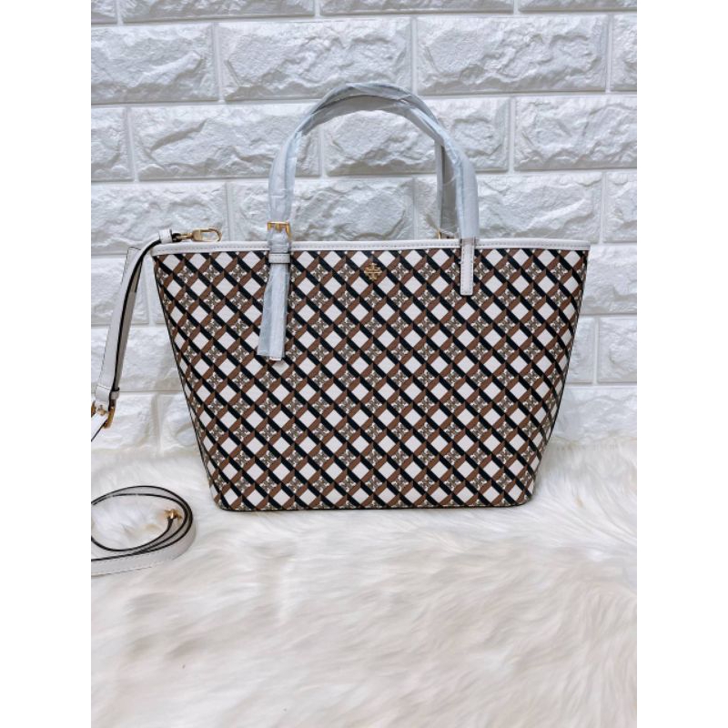 TB Geo Mini Zip Tote Beige || TORY BURCH