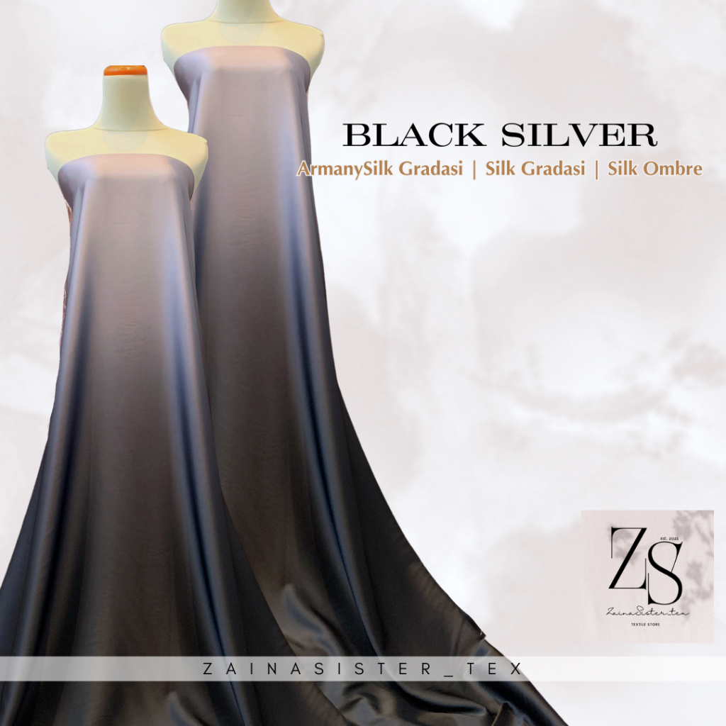 1/2 Meter Bahan Kain Satin Armany Gradasi Warna Black Silver