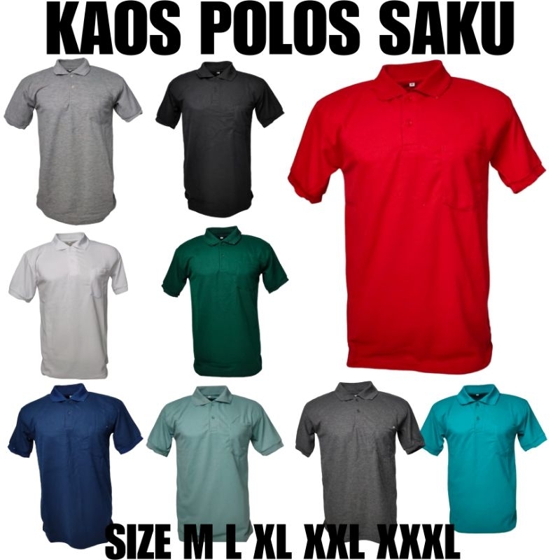 Kaos Kerah Polos SAKU Dewasa  Size M L XL XXL XXXL 4L dan 5L